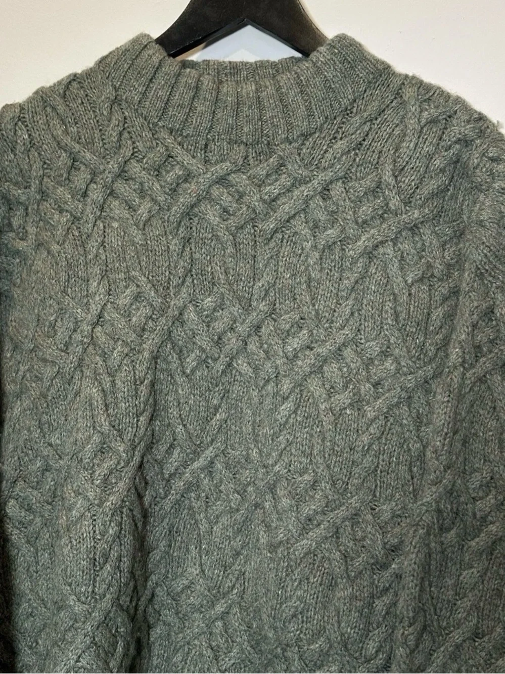 VTG  J Crew Mens Cable Knit Sweater Green Wool Heavy Chunky Fisherman Size L